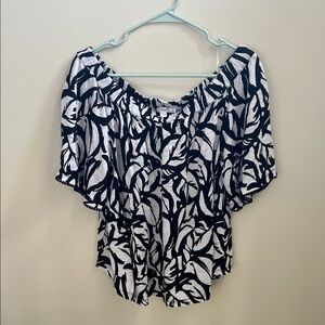Chico's Monochrome Leaf Print Off-Shoulder Blouse